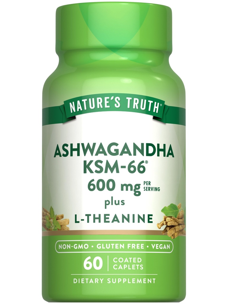 Nature's Truth KSM-66 Ashwagandha | 60 Caplets | mit L-Theanine | Vegan, Non-GMO, & Gluten kostenlose Ergänzung
