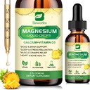 Magnesium-Glycinat-Komplex, Magnesium-Flüssigtropfen mit Magnesium-Zitrat, Calcium, Kalium, Vitamin D3, Zink - Magnesium-Staurat-Ergänzung für Knochen, Energie, Muskelunterstützung