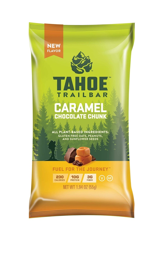Tahoe Trail Bar, Plant-Based Natural Energy Bar (1.94 Unze Protein Bar, 12 Count) High Protein Non-GMO, Gluten Free, Vegan Gesunde Snacks - Caramel Chocolate Chunk