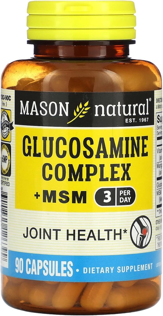 MASON NATURAL Glucosamine Complex Plus MSM avec vitamine C - Soutient la santé conjointe, l'amélioration de la flexibilité et de la mobilité, 90 Capsules