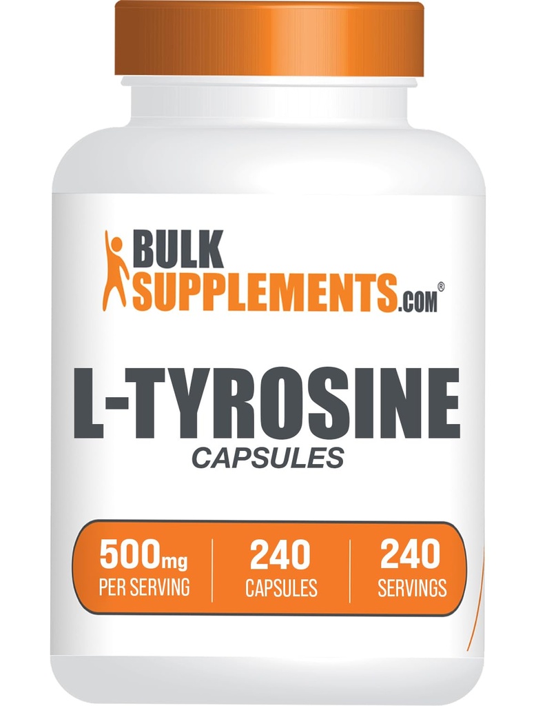 BulkSupplements.com L-Tyrosine 500mg Kapseln - Tyrosin-Ergänzung, Aminosäure-Ergänzung - Glutenfrei, 1 Kapsel pro Servierung, 240 Kapseln (Pack von 1)