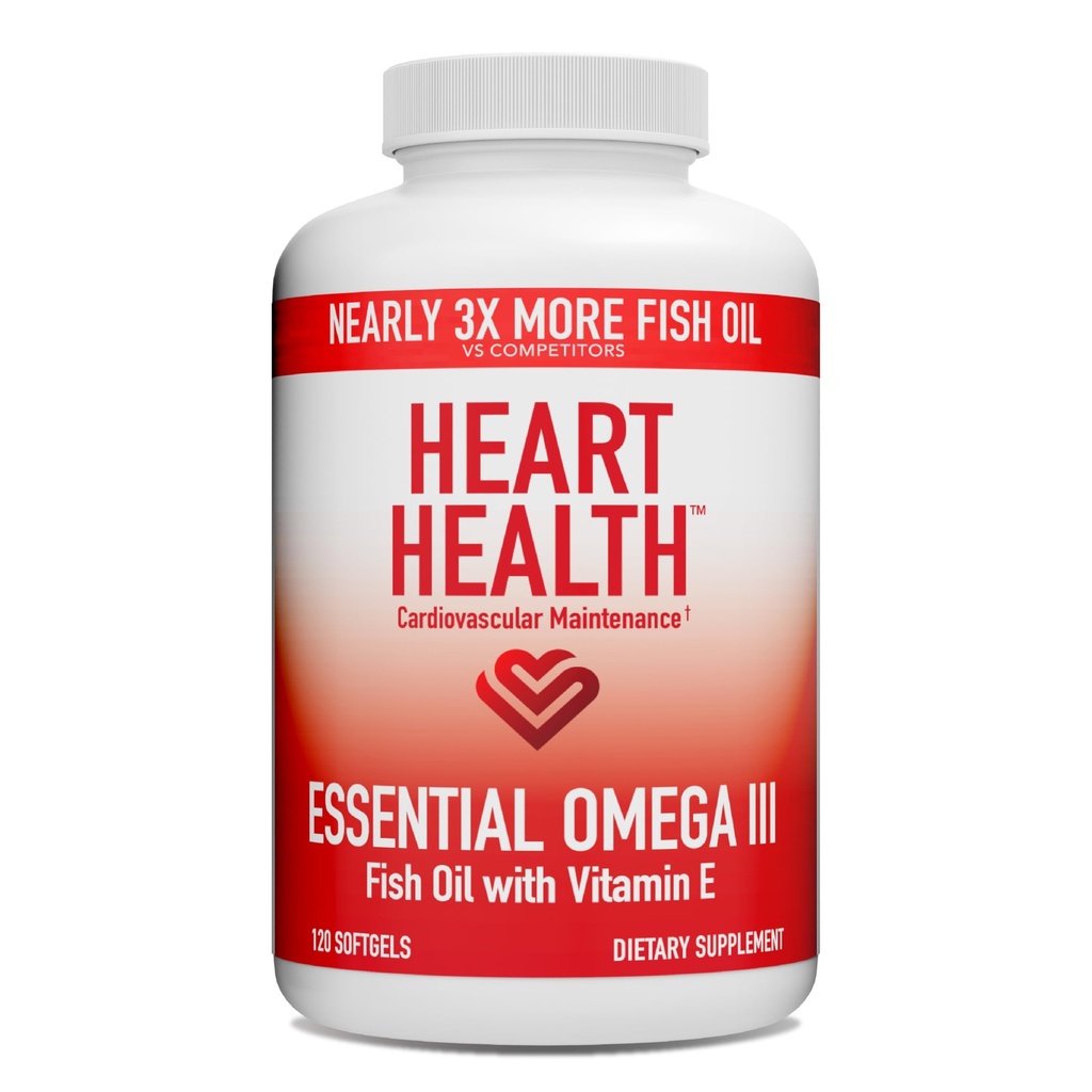 Heart Health Essential Omega 3 Fischöl mit Vitamin E - High Potency Omega 3 Fischöl-Ergänzung mit EPA & DHA - Burpless Softgels aus Sardines & Anchovies - Non-GMO, Glutenfrei - 60 Servietten