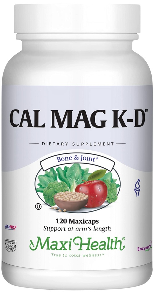 Maxi Santé Hommes et femmes 500 mg Supplément de calcium avec vitamine D3 (2000 UI), magnésium (250 mg) et vitamine K2 (150 mcg) - os, dents et soutien articulaire - 120 capsules
