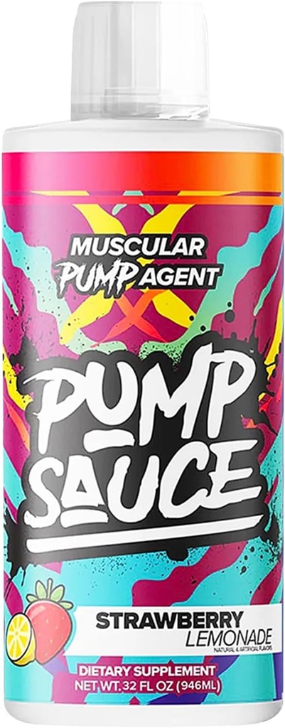 Sauce de pompe Pré-entraînement - 32 oz, citronnade de fraise, pas de caféine, plein spectre liquide, sans gluten, végétalien, sucre zéro
