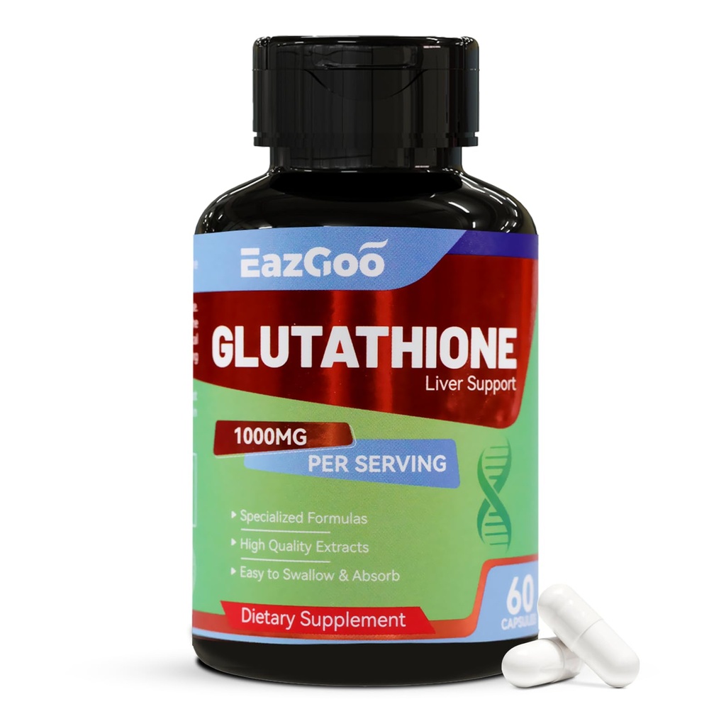 Glutathion-Ergänzung 1000mg Antioxidantien-Ergänzung - Premium-Vegan-Formel für Immununterstützung, Hautaufhellung & Liver Detox – Allergen-Free, Non-GMO, Effektive Wellness Boost (60 Kapseln)