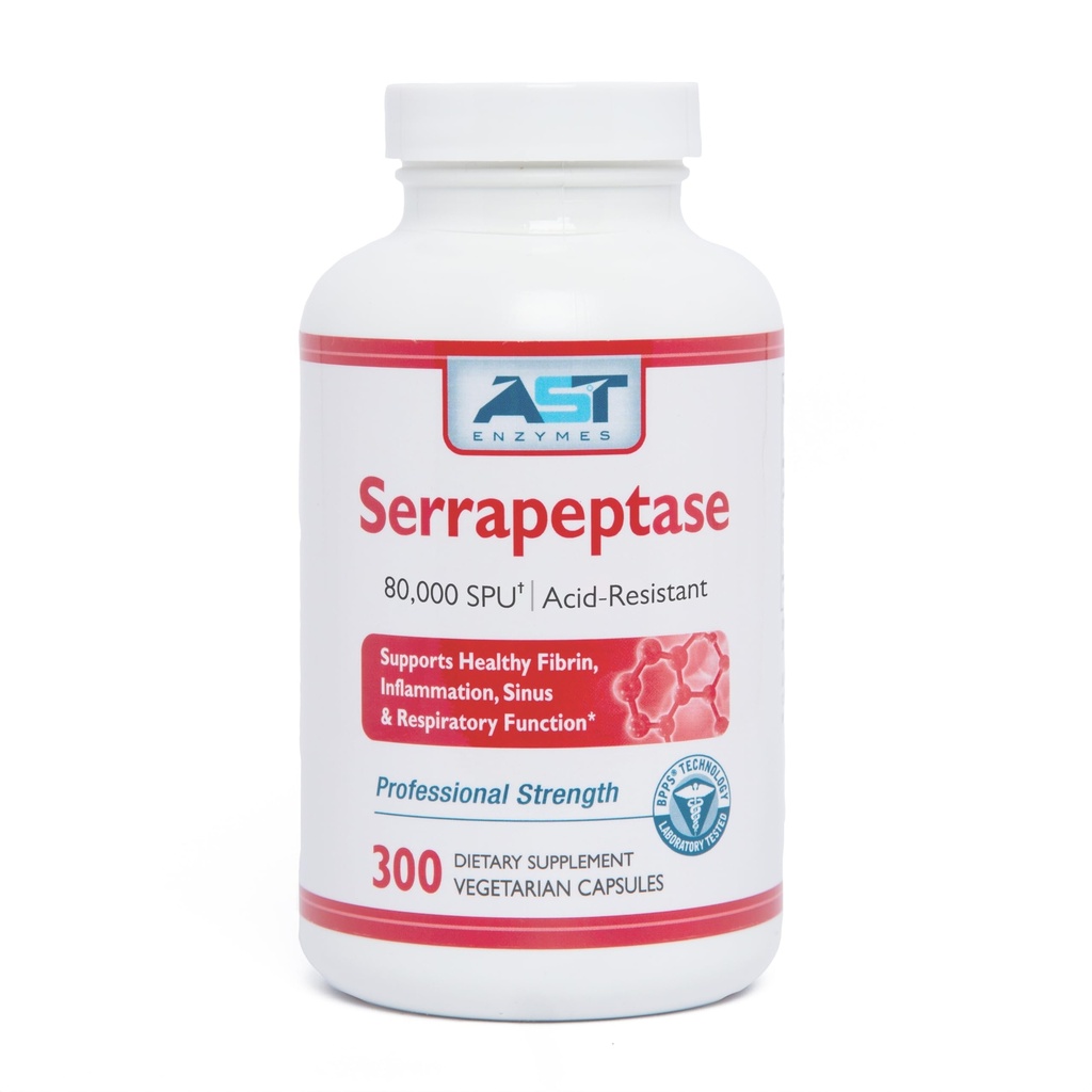 Enzymes AST Serrapeptase 80,000 SPU – 300 Capsules végétariennes - Enzymes naturels de premier ordre – Serrapeptase résistante à l'acide