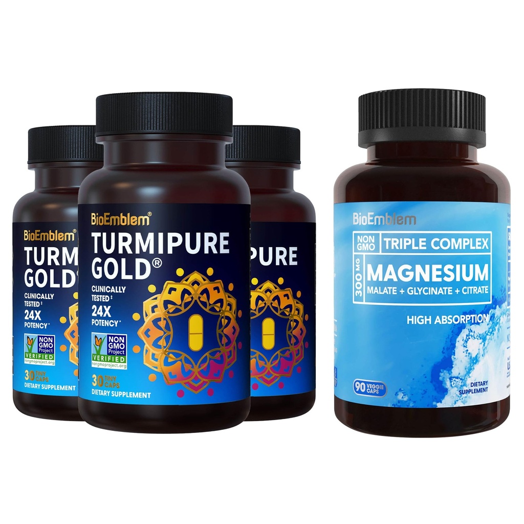 BioEmblem Triple Magnesium Complex und BioEmblem Kurkumin mit klinisch untersuchten TurmiPure - Gelenkunterstützung, Gesunde Entzündung Kurkuma Ergänzungen