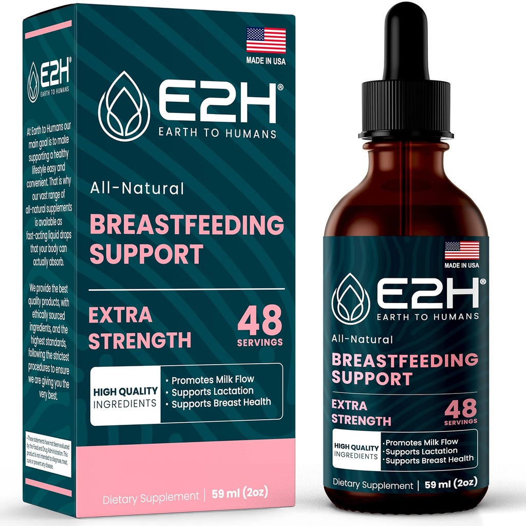 E2H Supplément d'allaitement et soutien à l'allaitement - Supplément d'allaitement liquide - Contient du fenugrec, du chardon, du fenouil et plus - Pas d'alcool - Vegan - 2 Fl Oz