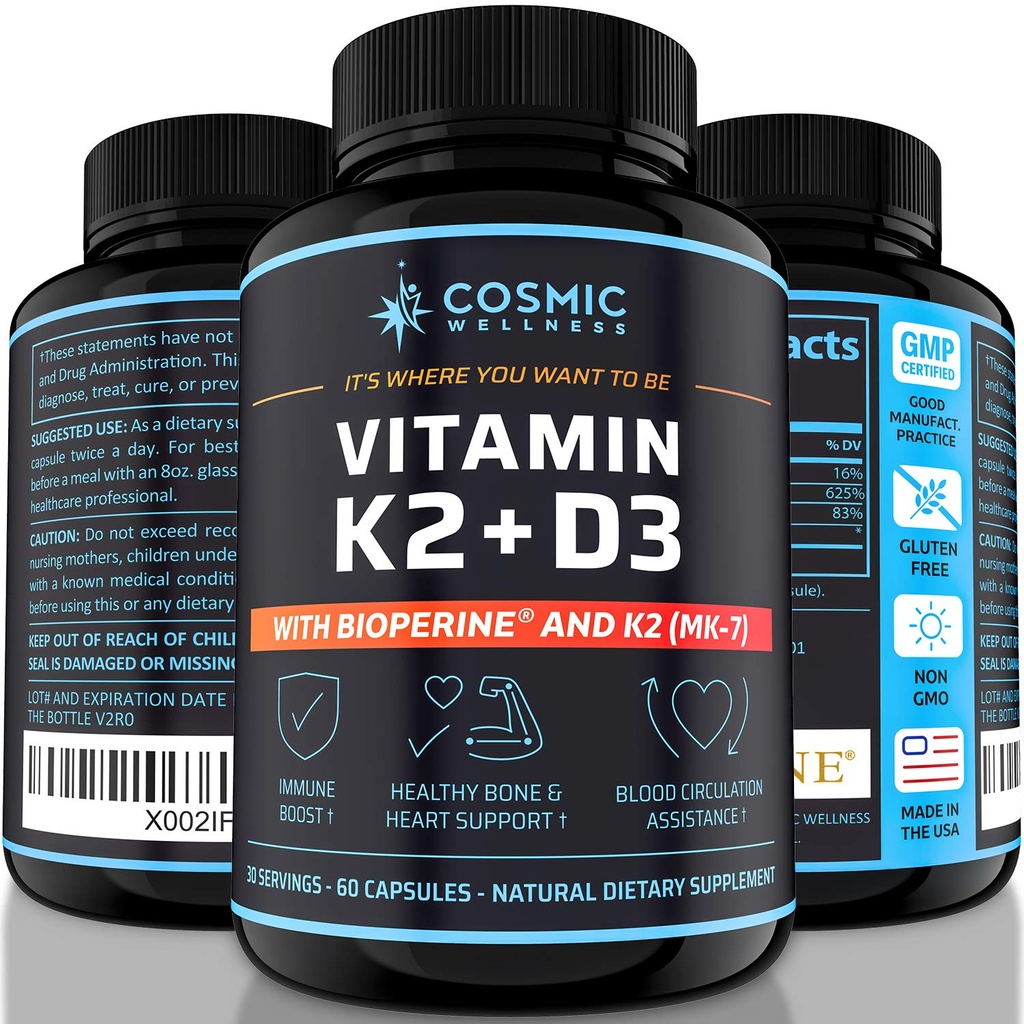 K2 D3 Vitamin Supplement 5000 Iu - für gesündere Knochen, Blut, Herz und bessere Immunität - Enhanced Calcium Absorption mit Bioperine - 100% natürlich und Allergen-frei - Vitamin D3 K2 Mk7 5000 Iu