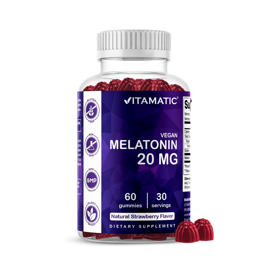 Mélatonine vitamatique 20mg Gummies pour adultes, 30 portions - 60 comte - Supplément de formation non-habitant