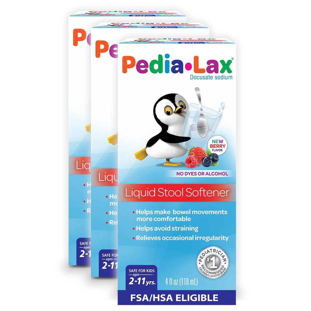 Pedia-Lax Liquid Stool Weichmacher für Kinder, Alter 2-11, Berry Flavor, 4 Fl Oz (Pack mit 3) Verpackung kann variieren