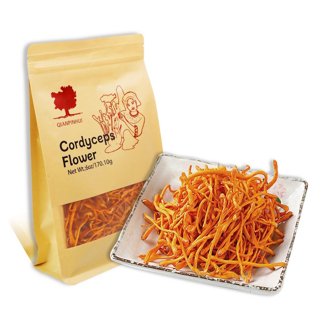 QIANPINHUI Cordyceps Flower Whole Dried Cordyceps Mushroom 6oz - Hilft, Fatigue zu reduzieren, Energie für Suppe/Cooking/Cooling/Tea Making