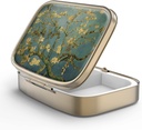 Pille Case Pille Box mit Spiegel Retro 2 Compartment Small Pill Case für Geldbörse oder Tasche Bronze Rechteckige Pille Box oder Vitamine, Fischöl, Ergänzungen, Pille Enthalten Reise-Geschenk(Vangogh Art)