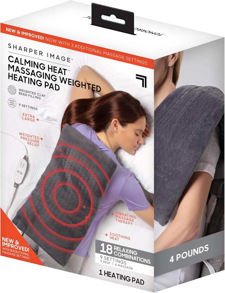 Berechnen Wärme Massage gewichtete Heizkissen von Sharper Bildgewichtete elektrische Heizkissen mit Massageschwingungen, 9 Einstellungen- 3 Wärme, 6 Massage- 18 Relaxing Combinations, 12” x 24”, 4 lbs
