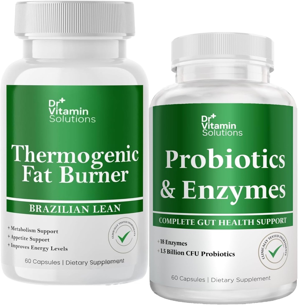 DR VITAMIN SOLUTIONS Thermogéniques Fat Burner & Probiotiques Enzymes digestifs avec prébiotiques pour la santé digestive et le soulagement du bloom pour les femmes et les hommes - Bundle 90 Caps