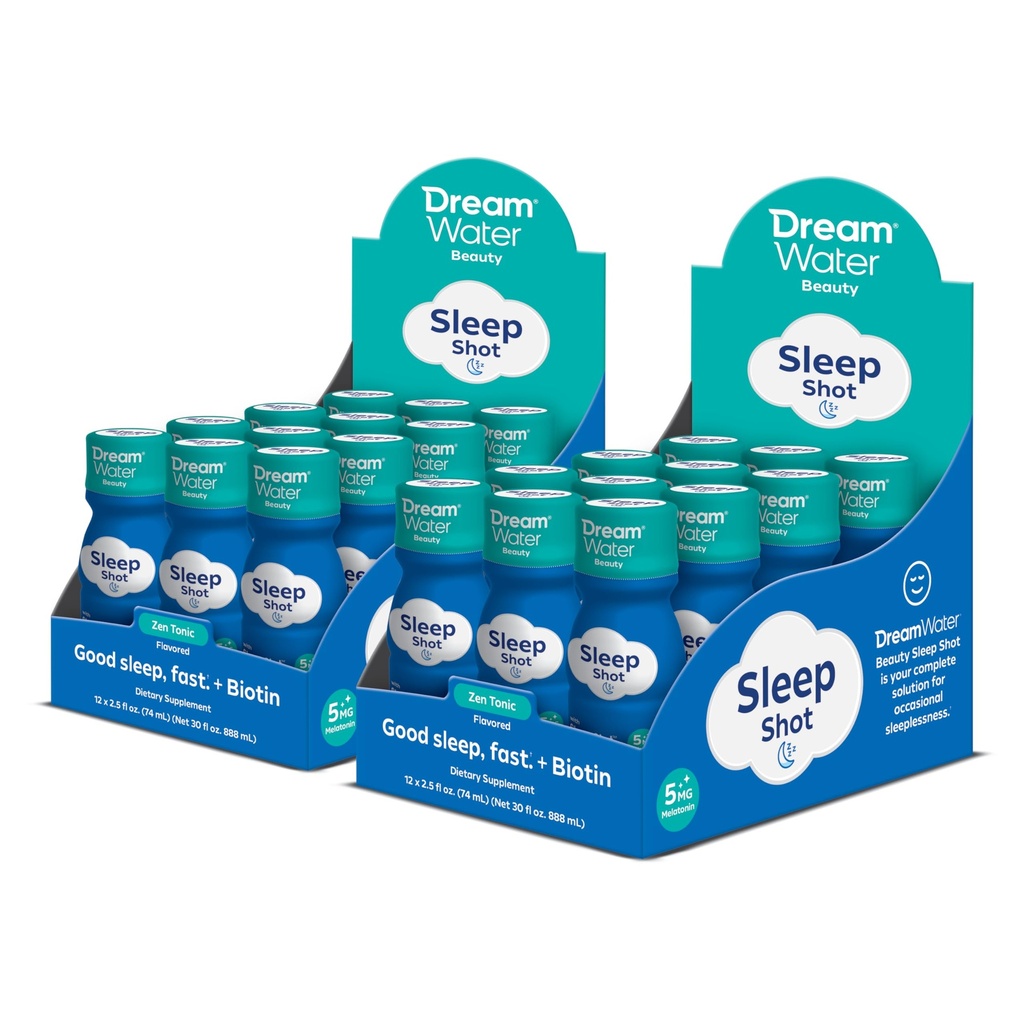 Dream Water Beauty Sleep Aid Drink Supplement; Melatonin 5mg, GABA, 5-HTP, Plus Biotine pour la peau, les cheveux et les ongles sains; 2,5 oz liquides sleep Shots, Zen Tonic 24 Count