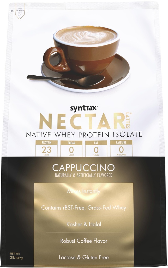 Syntrax Nutrition Nectar Lattes, poudre Isolée 100% de lactosérum, Cappuccino, 2 lbs