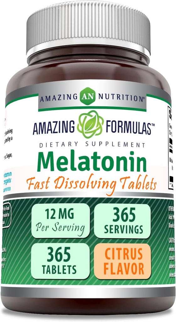 Erstaunliche Formeln Melatonin Fast Dissolving Supplement | Citrus Flavor | 12 Mg pro Servieren | 365 Tabletten | Non-GMO | Gluten Free | Made in USA