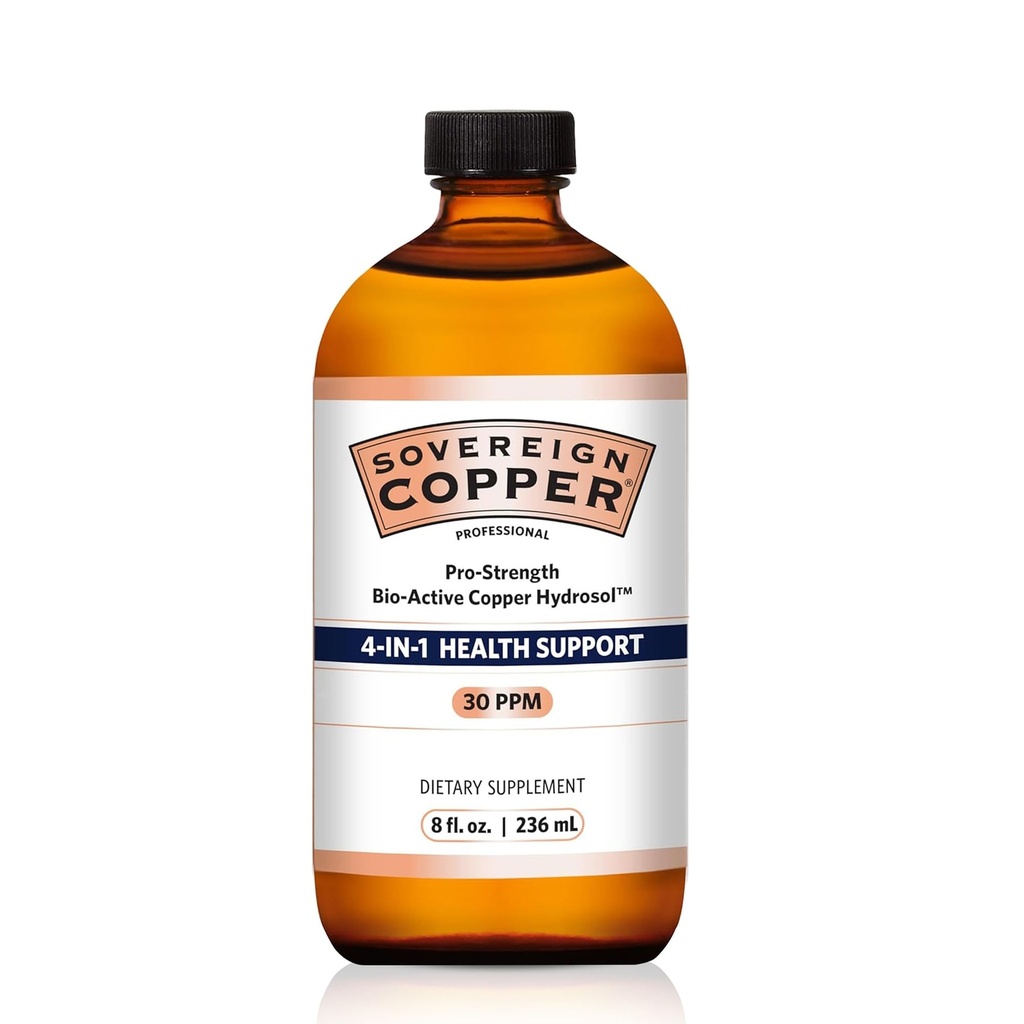 Sovereign Pro-Strength Bio-Active Kupfer Hydrosol - Bioverfügbare Kupfer Liquid Supplement für Erwachsene & Kinder w/Silver Hydrosol für Haar, Haut, & Nägel, 30ppm - 8 fl oz (237mL)