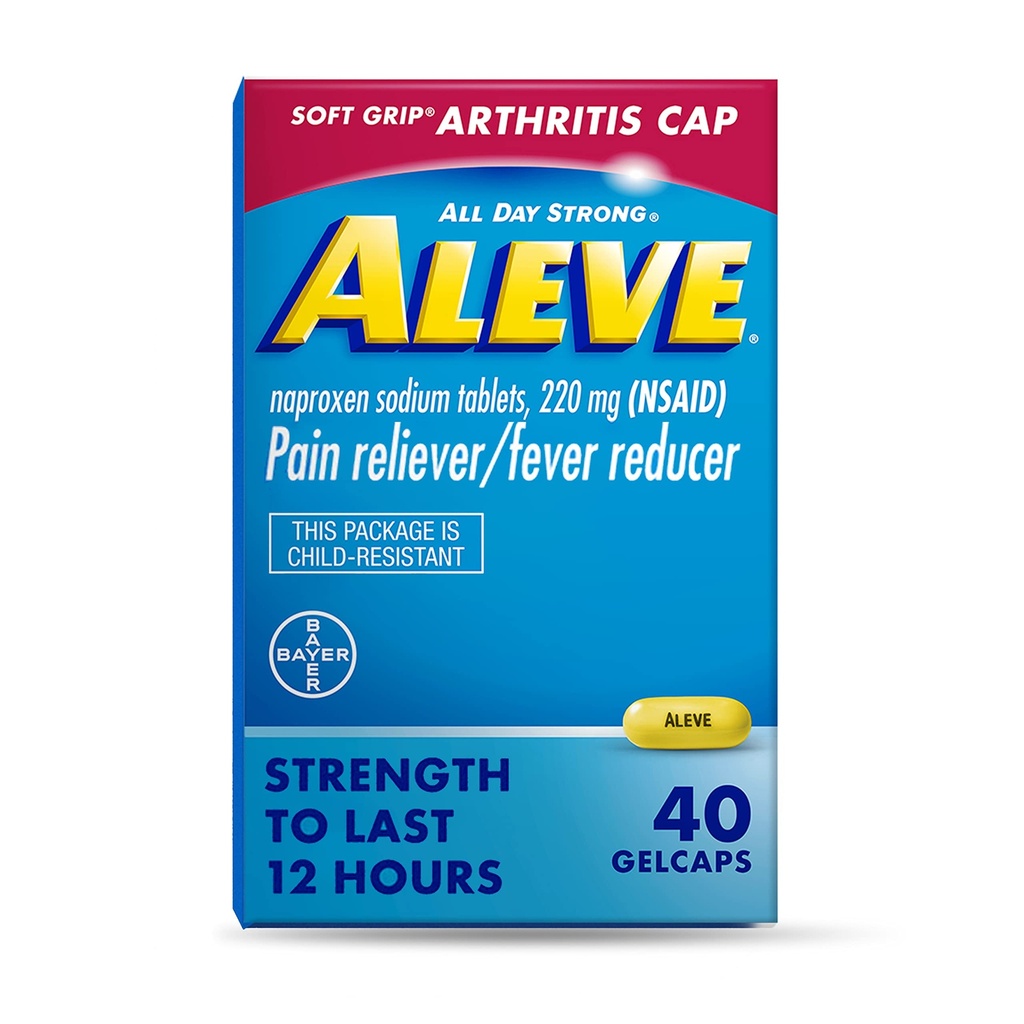 Aleve Gelcaps mit Soft Grip® Cap, Naproxen Sodium, Schmerzlinderung Medizin, 40 Count