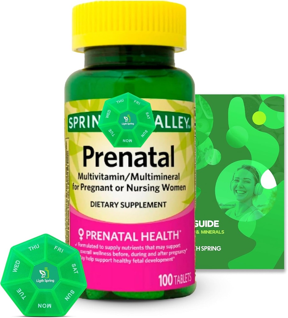 Prenatal Multivitamin/Multimineral 100 Tabletten mit Bundle Exclusive Vitamine & Minerals - A bis Z -Better Ligth&Spring Guide + Wöchentliche Pille Organizer (3 Artikel)