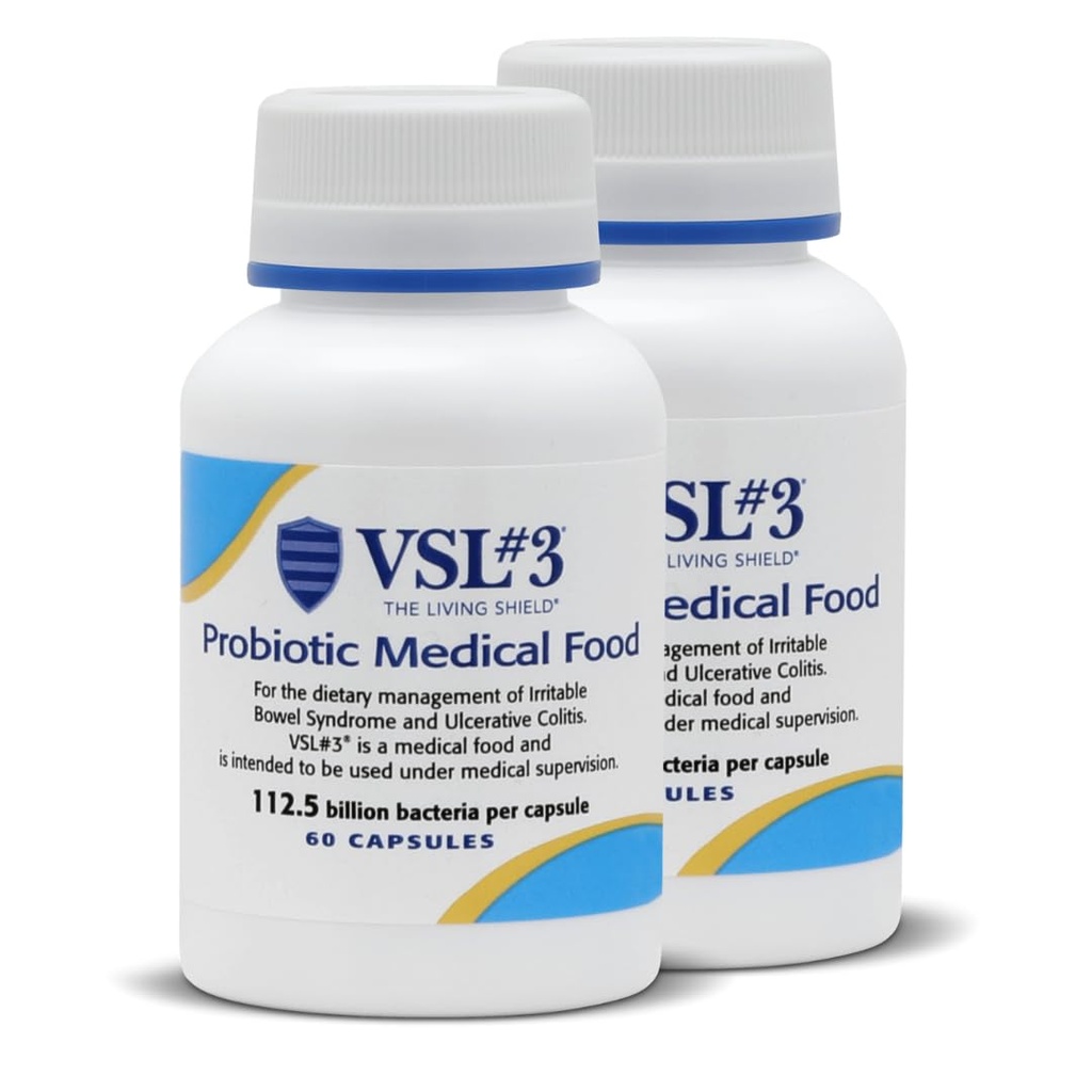 VSL #3® Probiotiques pour la santé digestive, IBS & UC Symptômes - 112.5B UFC, haute puissance, multi-train, probiotique vivant, réfrigéré, aliments médicaux pour le soutien de la santé gut chez les hommes et les femmes, 120 capsules