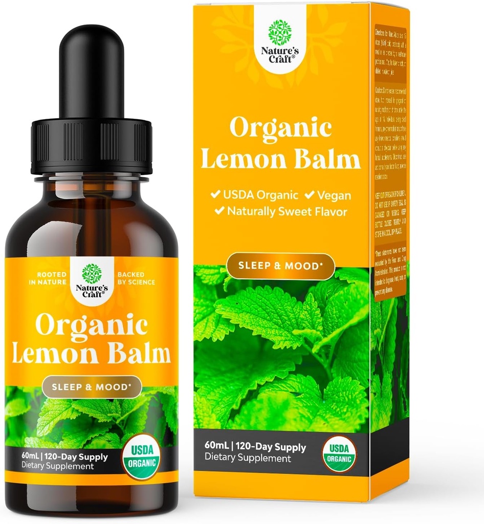 Extrait liquide de feuille de citron biologique pour le soutien immunitaire - Teinture de baume de citron pour l'humeur et le soutien de la relaxation - Gouttes de feuille de teinture biologique pour adultes et enfants Supplément alimentaire - 2OZ - 120 jours d'approvisionnement
