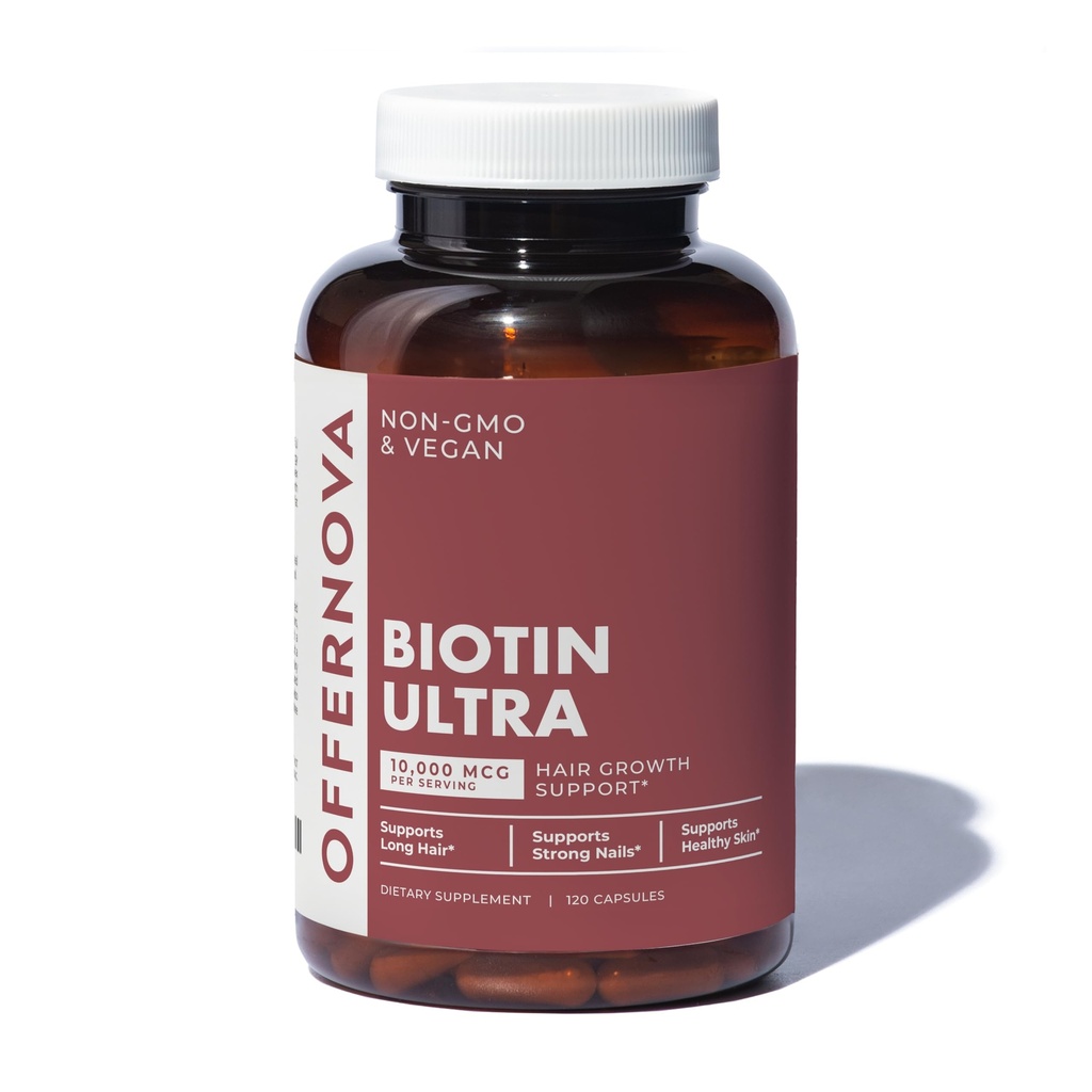 Angebotnova Biotin Ultra - Vitaminas para el Cabello con Biotina - Pastillas para Crecimiento del Pelo y Barba | Fortalece el Pelo Piel y Unas - 120 Tabletas
