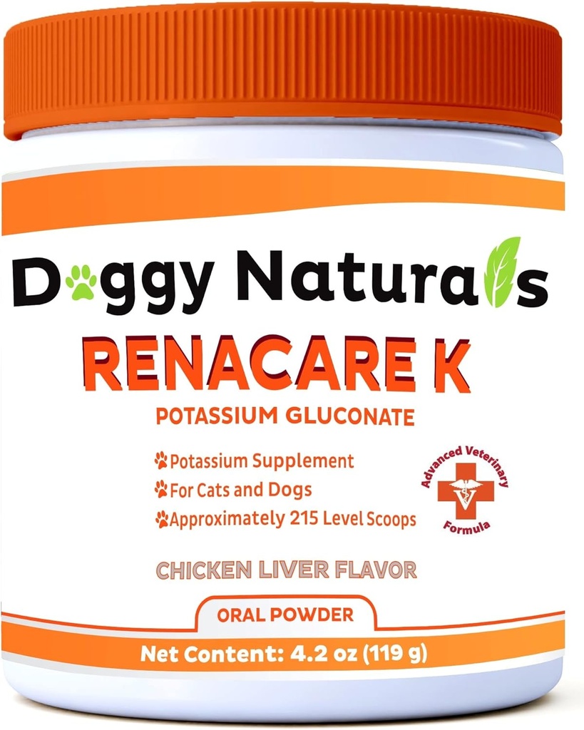 RenaCare K ist für Nieren K (Potassium Gluconate) Kalium-Ergänzungs-Pulver für Hunde und Katzen, (4 oz) mit Chicken Liver Flavor - 215 Level Scoop (Made is U.S.A)