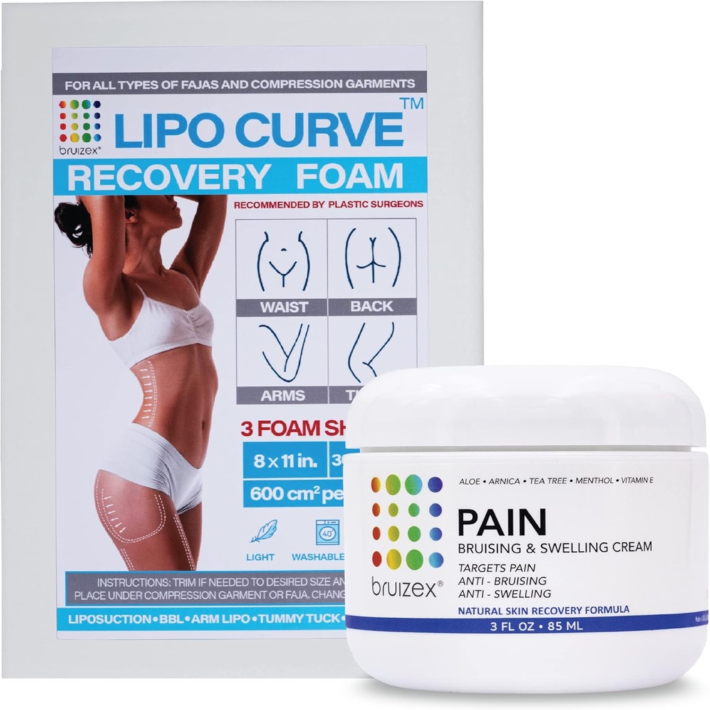 Arnica Montana Bruising & Swelling Cream & LipoCurve Foam Post Surgery Pads Bundle, für Liposuction Post Surgery Recovery & Lymphatic Drainage