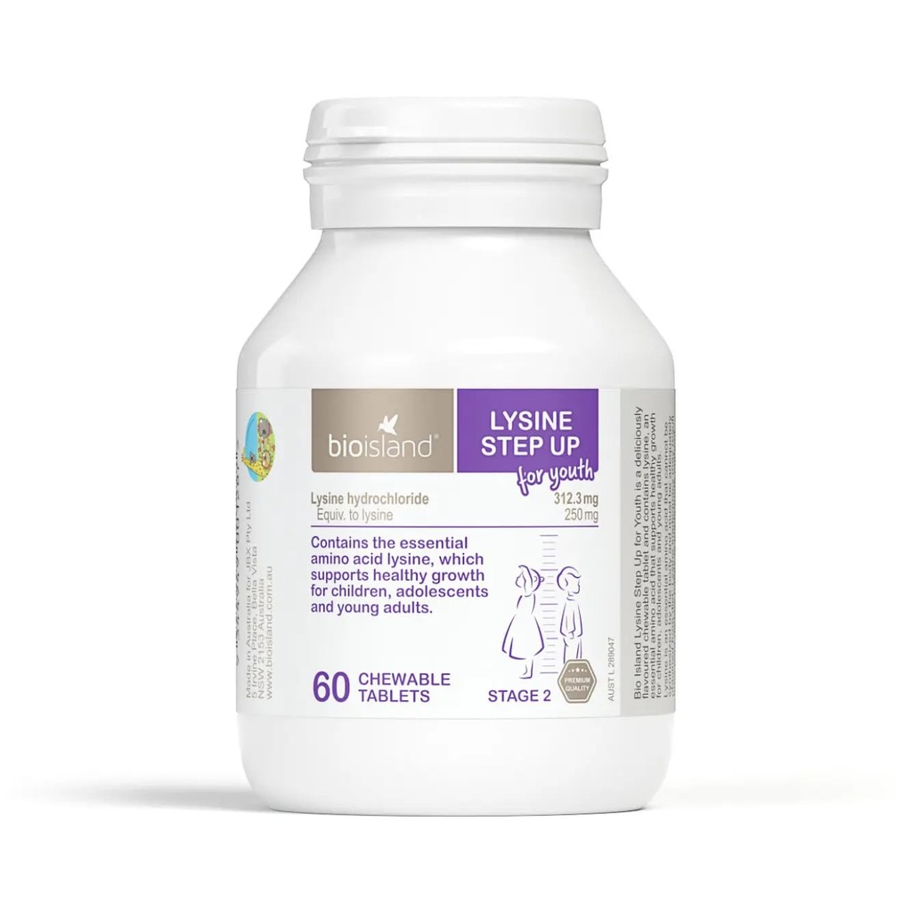 Bio Island Lysine Schritt nach oben für Jugend 60 Chewable Tablets