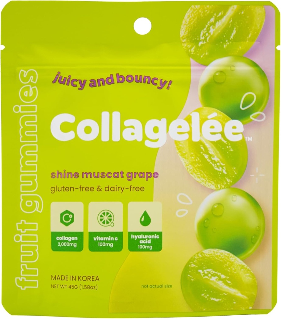 Collagelee Collagen Gummis - Marine Collagen Candy mit Vitamin C, Hyaluronsäure, & Biotin für Moisturized, Youthful, Plump Skin - Korean Collagen Snacks (Shine Muscat Grape)