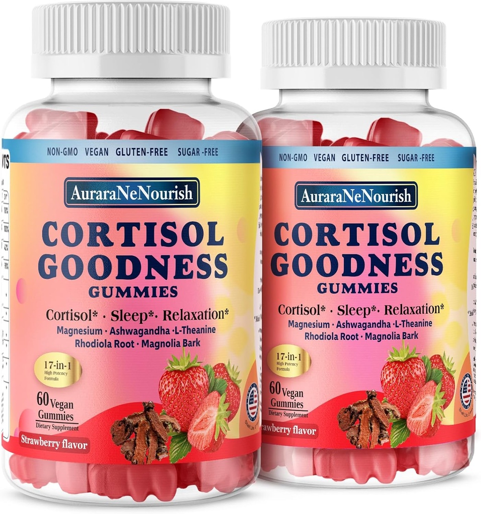 2 Packungen Cortisol Ergänzungen für Hormon Harmony, 17-in-1 Cortisol Gummi für Damen und Herren Cortisol Reducer mit Ashwagandha, Rhodiola Rosea, Heilige Basilikum, Valerian für Stress Relief & Cortisol Balance