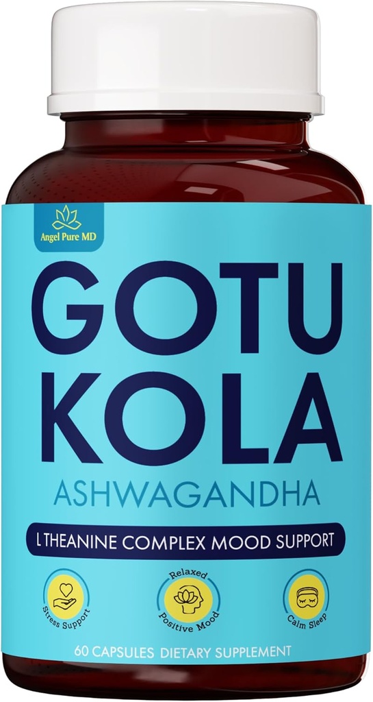 Angel Calm Supplément anti-stress pour les femmes et les hommes Focus, Mood Support, Natural Energy & Calm, Cortisol Balance + Agissant rapidement Ashwagandha Vitamine B12, Rhodiola Rosea & Lemon Baume – 60 Comte