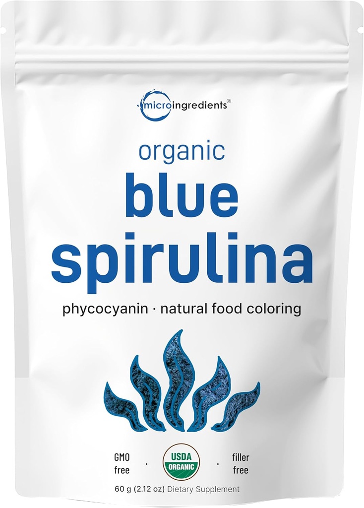 Bio Blue Spirulina Powder (Phycocyanin Extract), 60 Portionen - No Fishy Smell, 100% Vegan Protein aus Blue-Green Algae, Natürliche Luminous Food Coloring für Glatteien, Backen, Getränke & Kochen