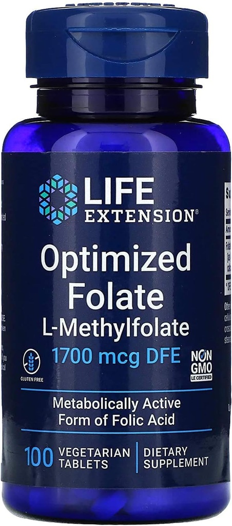 Prolongation de vie Folate optimisé L-méthylfolate 1000 mcg Comprimés végétariens 2 Pack