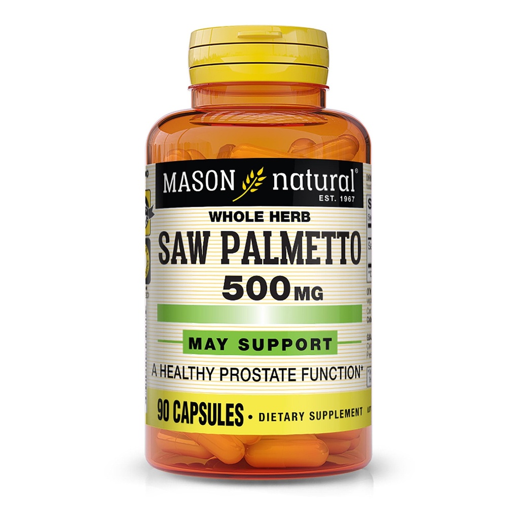MASON NATURAL Saw Palmetto 500 mg, Unterstützt Prostata Gesundheit & Urinäre Funktion, 90 Kapseln