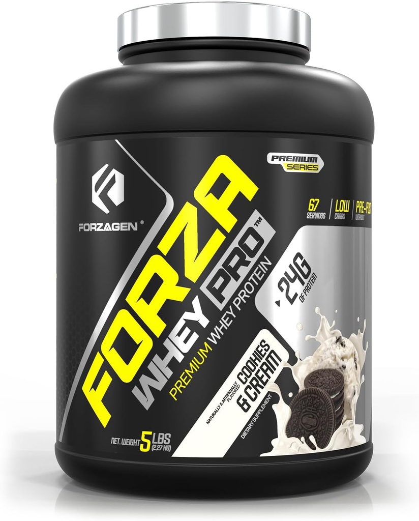 Forzagen Whey PRO Poudre de protéines à faible teneur en glucides : 24g de protéines par portion, faible teneur en sucre, whey premium pour Shakes & Mixes pour hommes et femmes, BCAA.