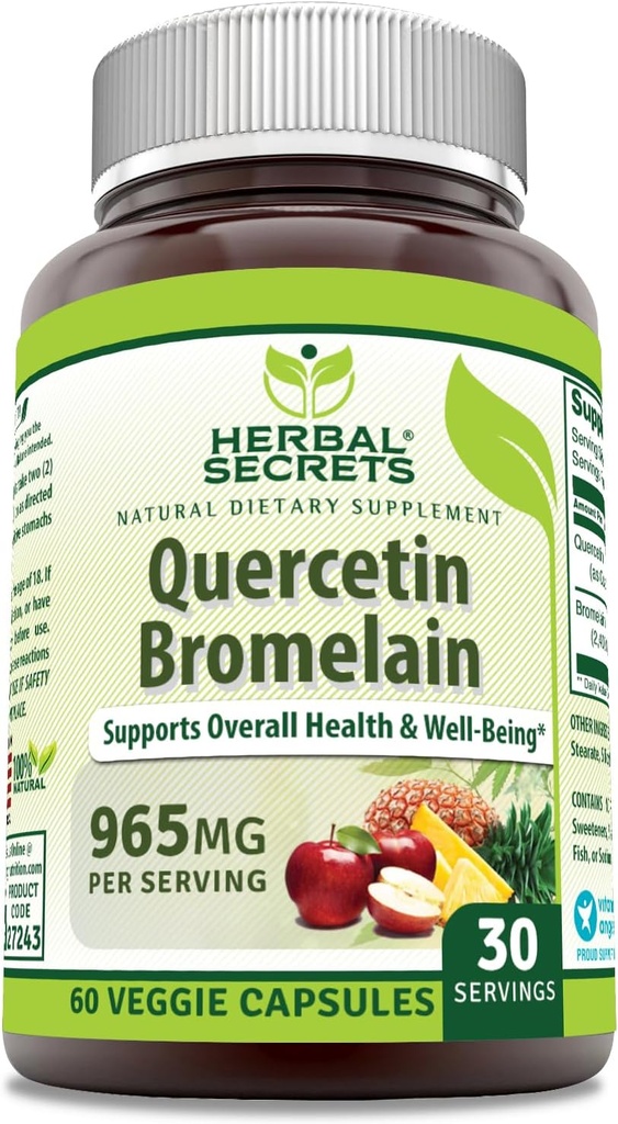 Herbal Secrets Quercetin 800 Mg mit Bromelain 165 Mg Supplement | 60 Veggie Kapseln | Non-GMO | Gluten-Free | Made in USA
