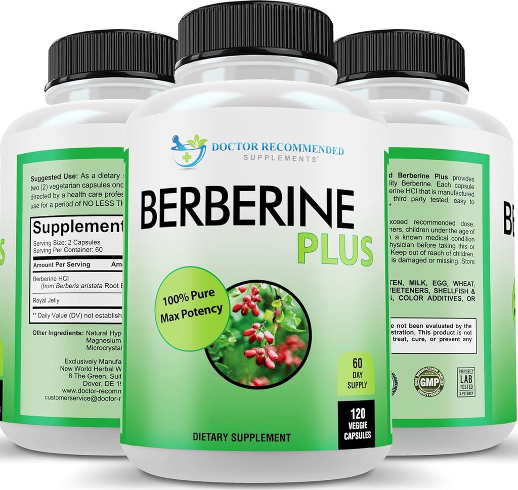 DOKTOR EMPFEHLUNGEN Berberine Plus 1200mg Pro Servieren - 120 Veggie Kapseln mit Royal Jelly