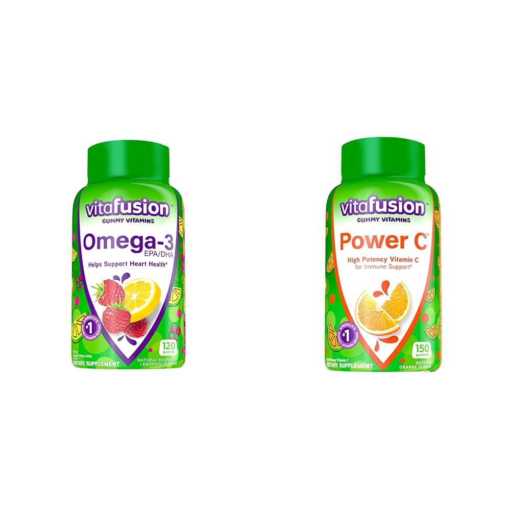 Vitafusion Omega-3 Berry Lemonade Herz-Gesundheits-Gummi 120 Count und Orange Flavored Vitamin C Gummis für Immununterstützung 150 Count