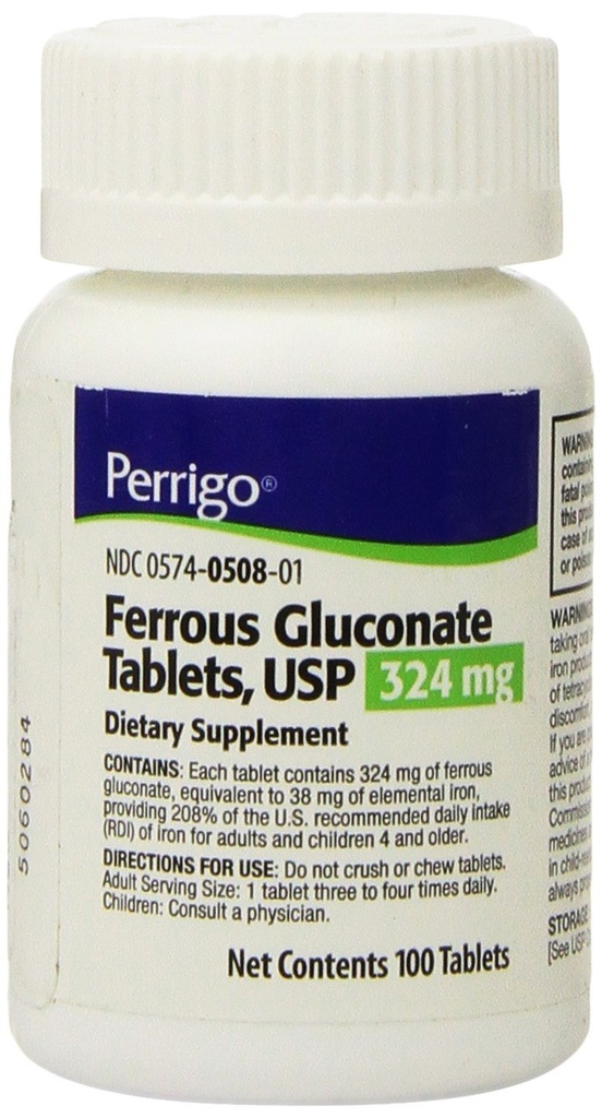 Comprimés de gluconate ferreux, 324mg, 100 Nombre