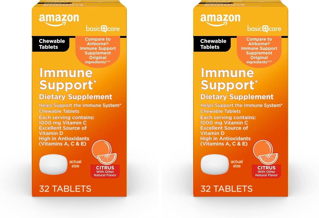 Amazon Basic Care Immune Support Comprimés de chew d'agrumes, 32 Nombre (paquet de 2)