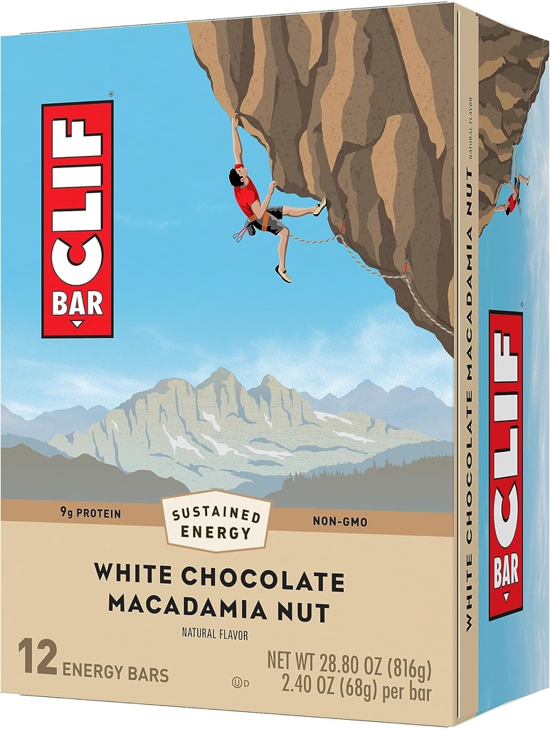 CLIF BAR - Weiße Schokolade Macadamia Nut Flavor - Hergestellt mit organischen Hafer - Non-GMO - Pflanzenbasiert - Energieriegel - 2.4 Unze (12 Pack)