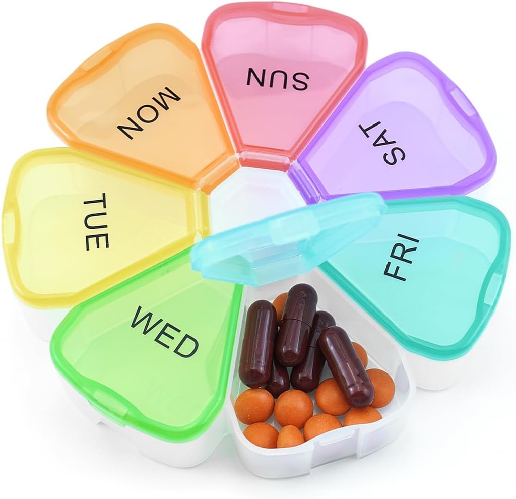 Quacc niedlich Wöchentliche Pille Organizer Reisen 7 Tage Tragbare Runde Floral Pille Case Box Pille Container Medcine Halter für große Vitamin Fish Oil Pille Medikamentenergänzung - Rainbow