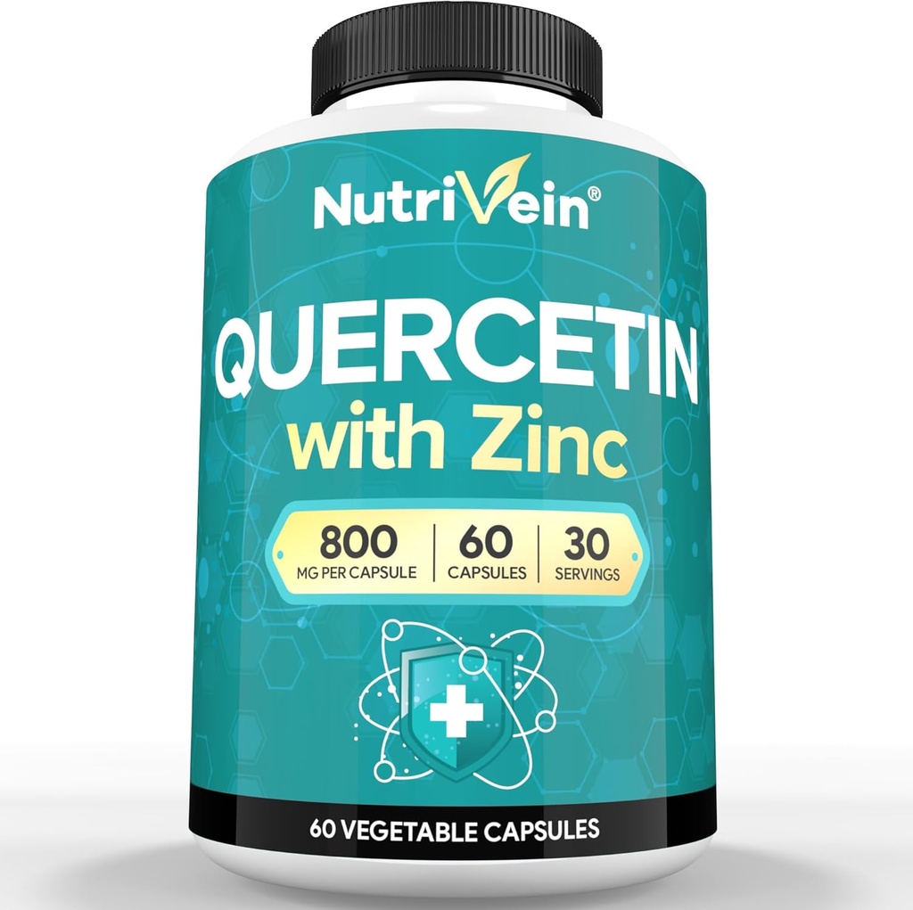 Nutrivein Zink Quercetin Kombinierte Ergänzung - Enhanced-Absorption Quercetin mit Zink für Atmungs-, Cardio-, Immun- und Full-Body-Unterstützung - Maximale Bioverfügbarkeit