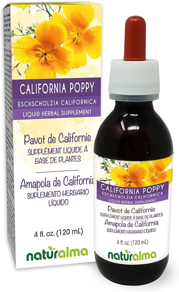 Naturalma Eschscholzia (Eschscholzia californica) Kräuter Alcohol-Free Tincture - 4 fl oz Flüssiger Extrakt in Tropfen - Kräuterergänzung - Vegan