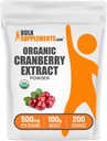BulkSupplements.com Poudre d'extrait de canneberge biologique - Poudre d'arôme de canneberge biologique, provenant de fruits de macrocarpe de Vaccinium - Sans végétalien et sans gluten, 500mg par portion, 100g (3.5 oz) (paquet de 1)