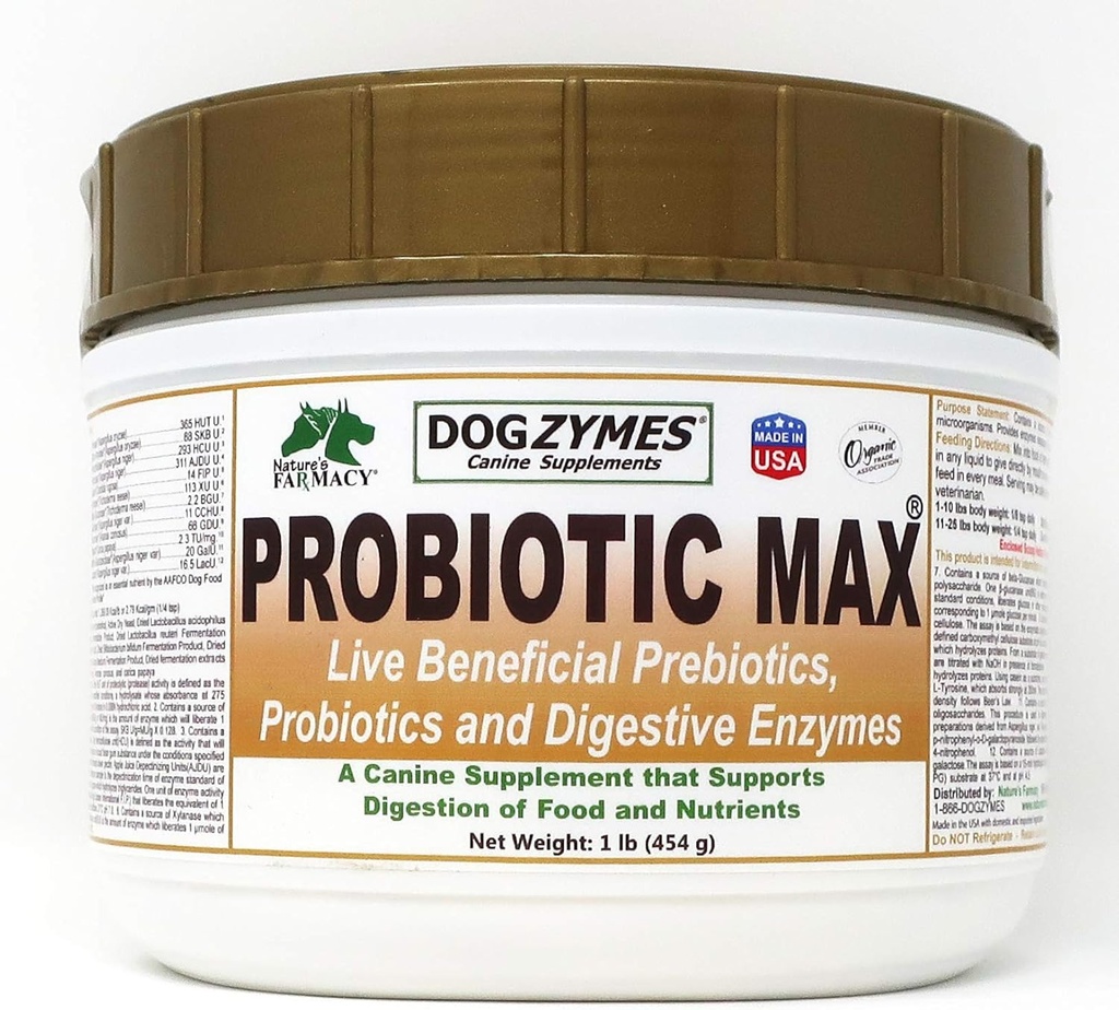 Dogzymes Probiotic Max -10 Milliarden CFU's Probiotics, Prebiotics, Verdauungsenzyme - Relieves Diarrhea, Upset Stomach, Constipation, Gas, Allergy, Immunität & Gesamtgesundheit (1 Pfund)