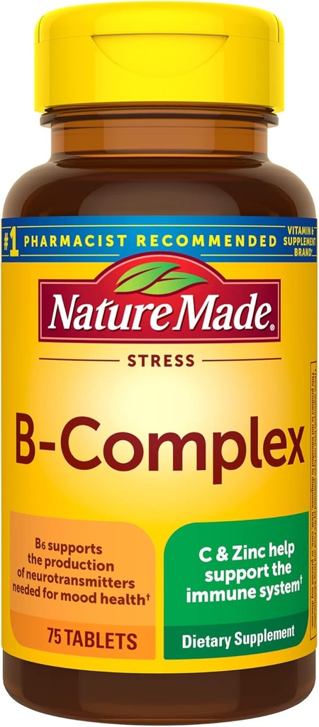 Nature Made Stress B Complex mit Vitamin C und Zink, Nahrungsergänzung für Immununterstützung, 75 Tabletten, 75 Tage Versorgung